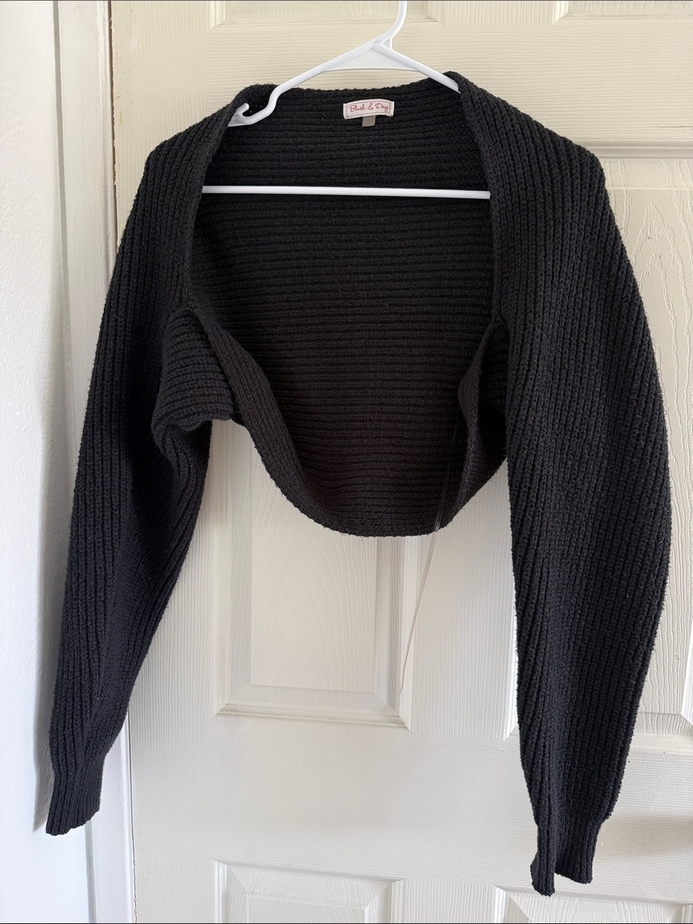 Black Cropped Ribbed Bolero Cardigan